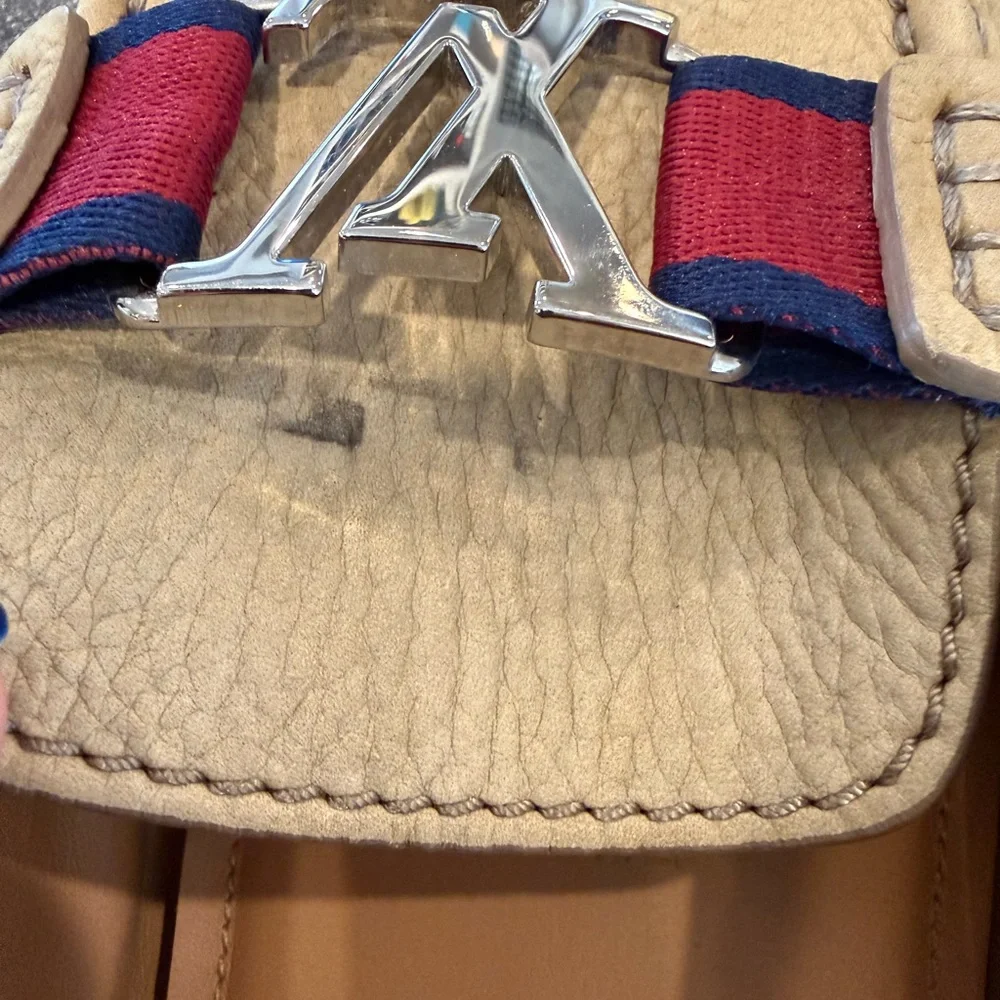 Louis Vuitton Tan Loafers with Red and Blue Detail size 8M